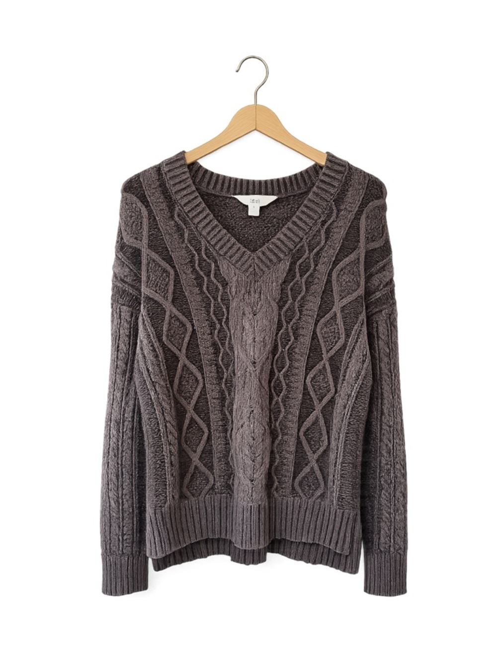 Womens VTG Y2K Cable Knit Chunky Cotton Sweater Small Charcoal‎ Gray Fisherman